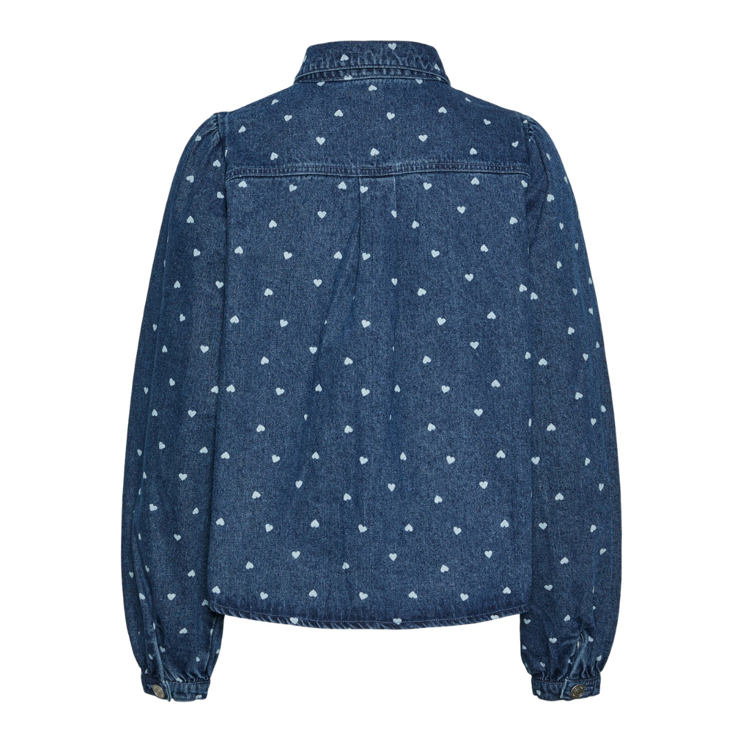 PIECES - DENIMSKJORTE - NEA 17151579 - MEDIUM BLUE DENIM/HEARTS