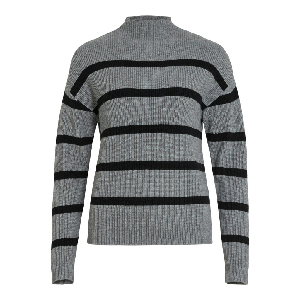 VILA - STRIK - RIL MOCK NECK 14091615 - MEDIUM GREY MELANGE/BLACK