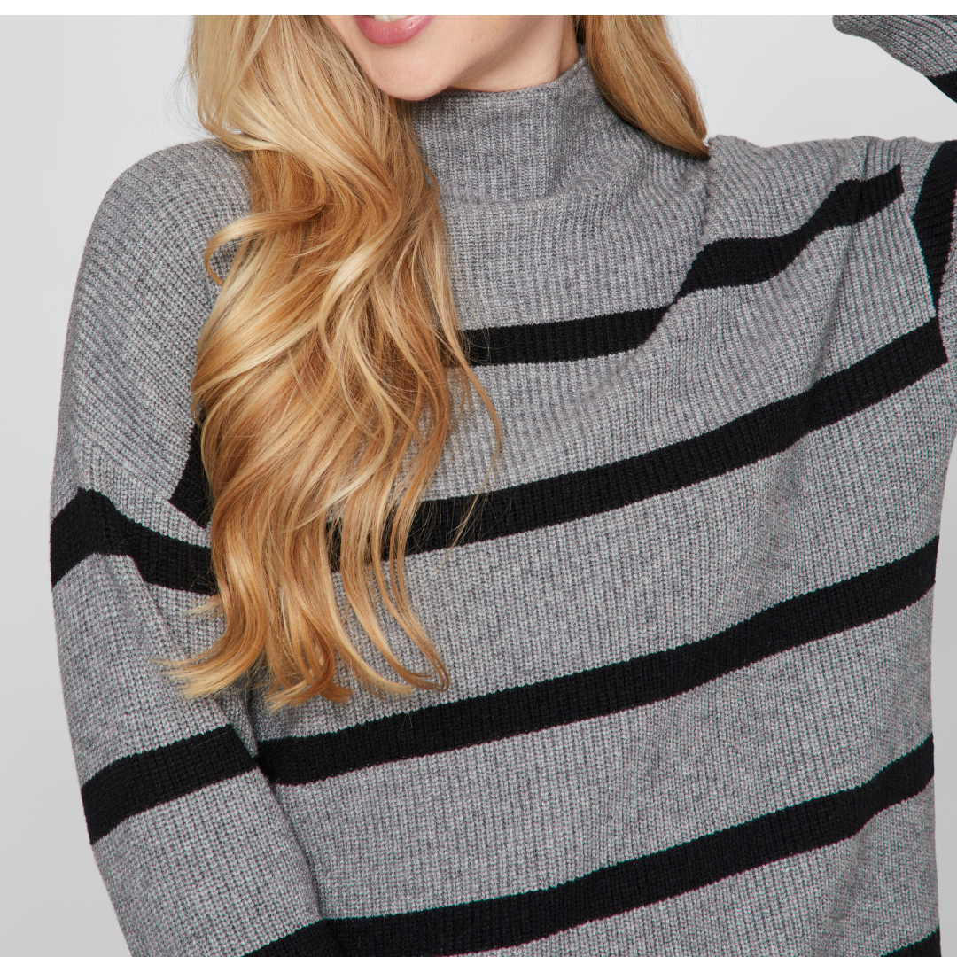 VILA - STRIK - RIL MOCK NECK 14091615 - MEDIUM GREY MELANGE/BLACK