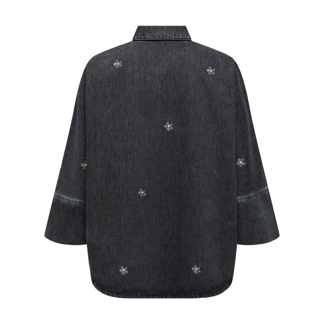 ONLY - DENIMSKJORTE - GRACE 15347080 - WASHED BLACK EMBROIDERY