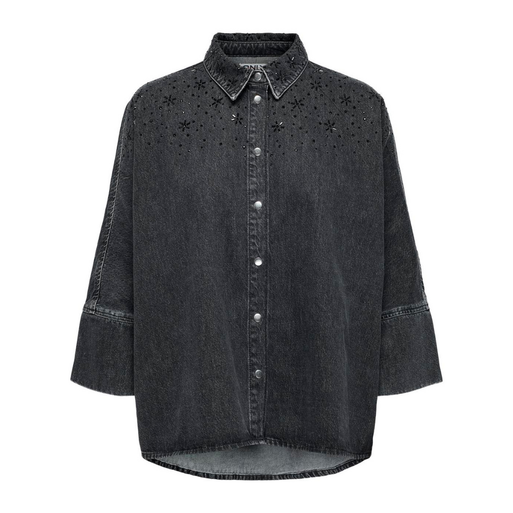 ONLY - DENIMSKJORTE - GRACE 15347082 - WASHED BLACK EMBELLISH