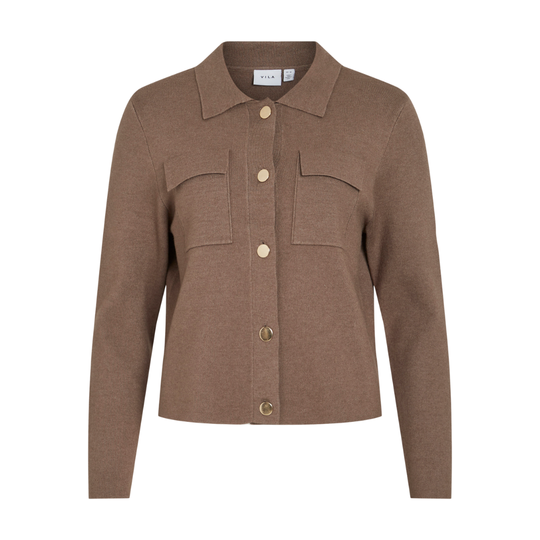 VILA - STRIK JAKKE - CASSIE 14098882 - DARK NATURAL MELANGE