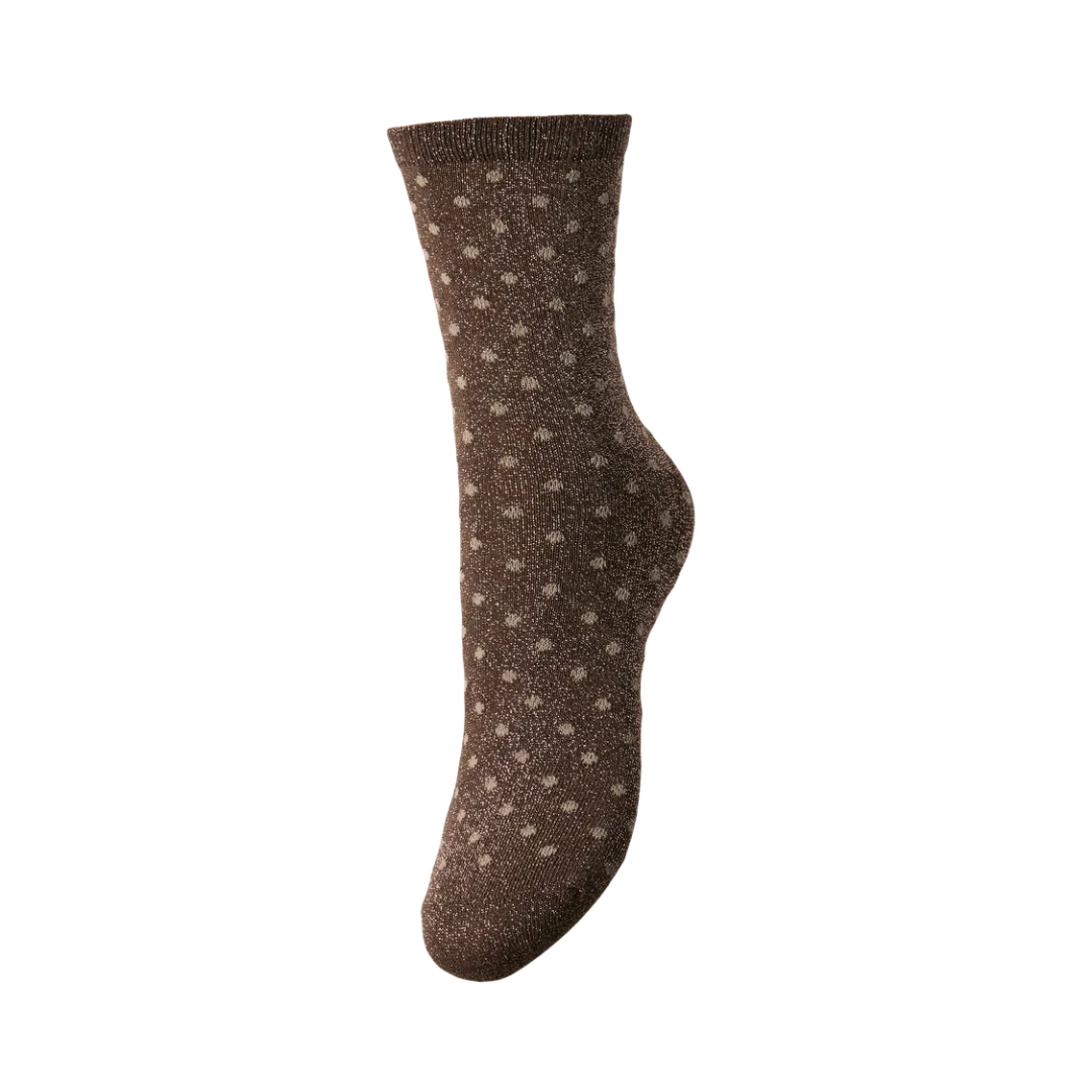 PIECES - GLIMMERSTRØMPE - SEBBY 17094859 - MOREL/TAUPE GREY DOT