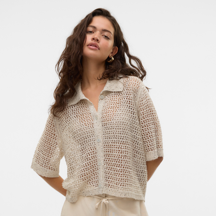 VERO MODA - CARDIGAN - LEILANI GLITTER 10327753 - BIRCH/SILVER SEQUINCE