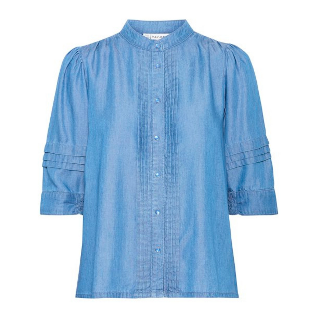 PULZ - SKJORTE - GAJA 50208936 - MEDIUM BLUE DENIM
