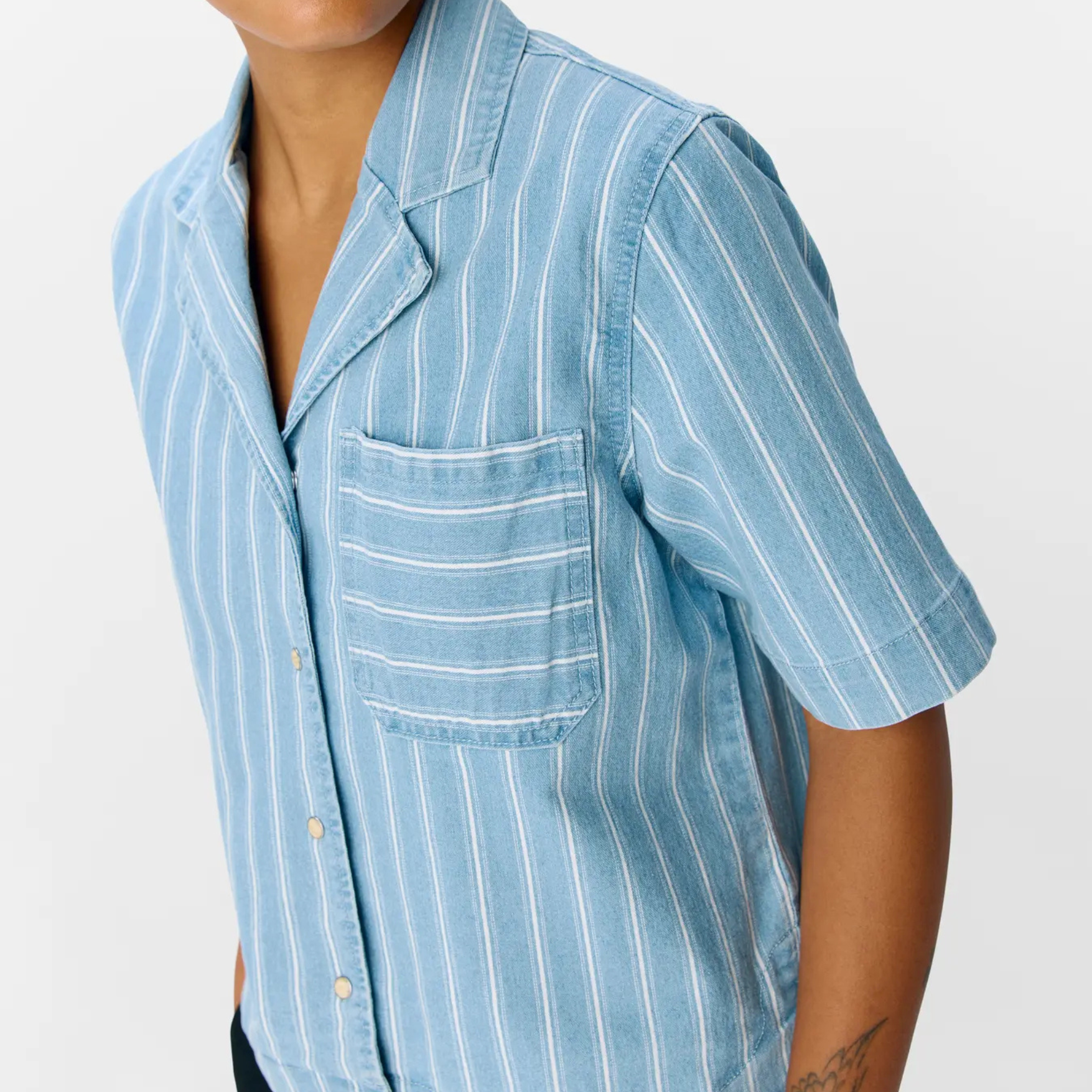 OBJECT - DENIM SKJORTE - ELSIE 23046794 - LIGHT BLUE DENIM/WHITE STRIPES