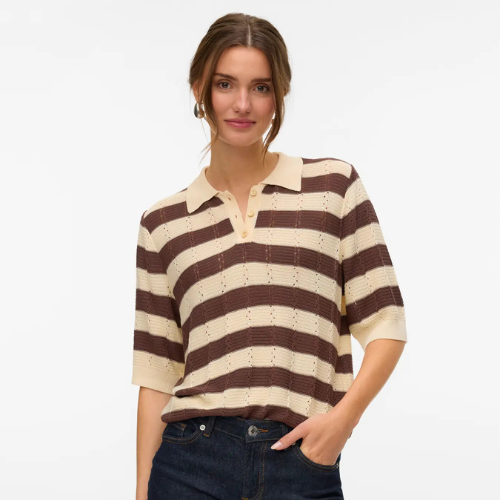 VERO MODA - POLO - RANDI 10329732 - MACADAMIA/RAIN DRUM STRIPES