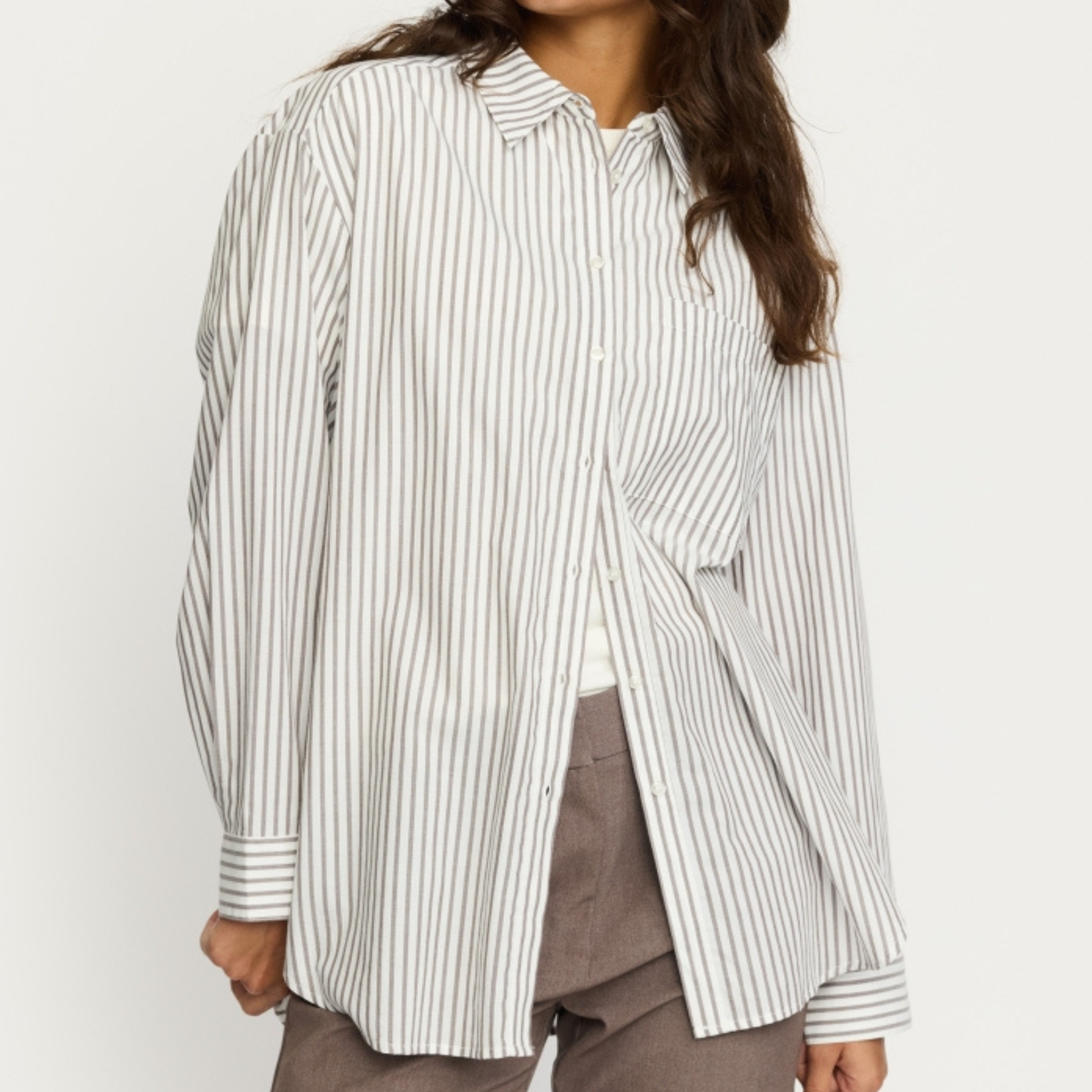 SOFT REBELS - SKJORTE - VERONICA SR125-705 - STRIPED SNOW/WHITE/COFFEE QUARTZ