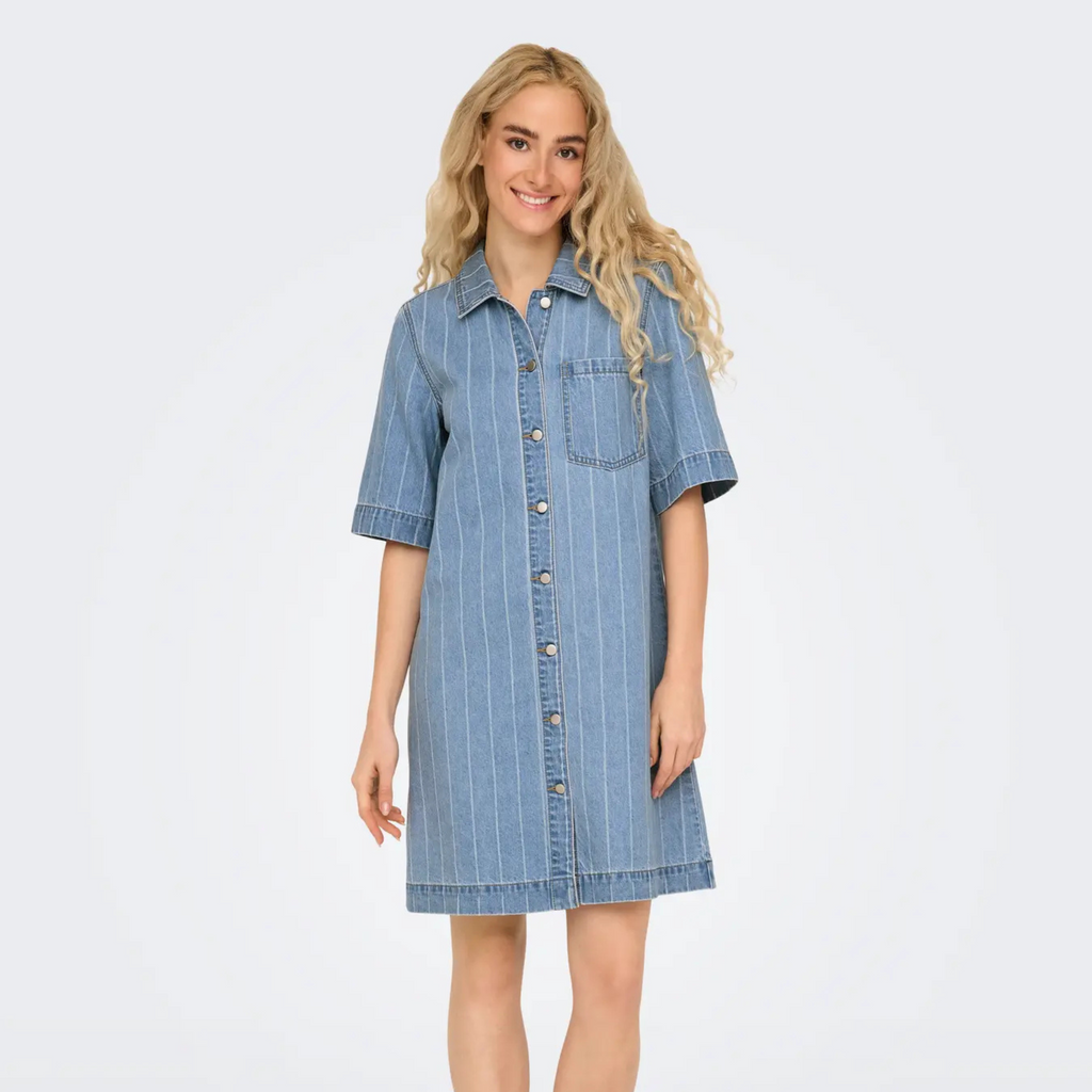 ONLY - DENIM KJOLE - ASTA 15355054 - LIGHT BLUE DENIM STRIPE