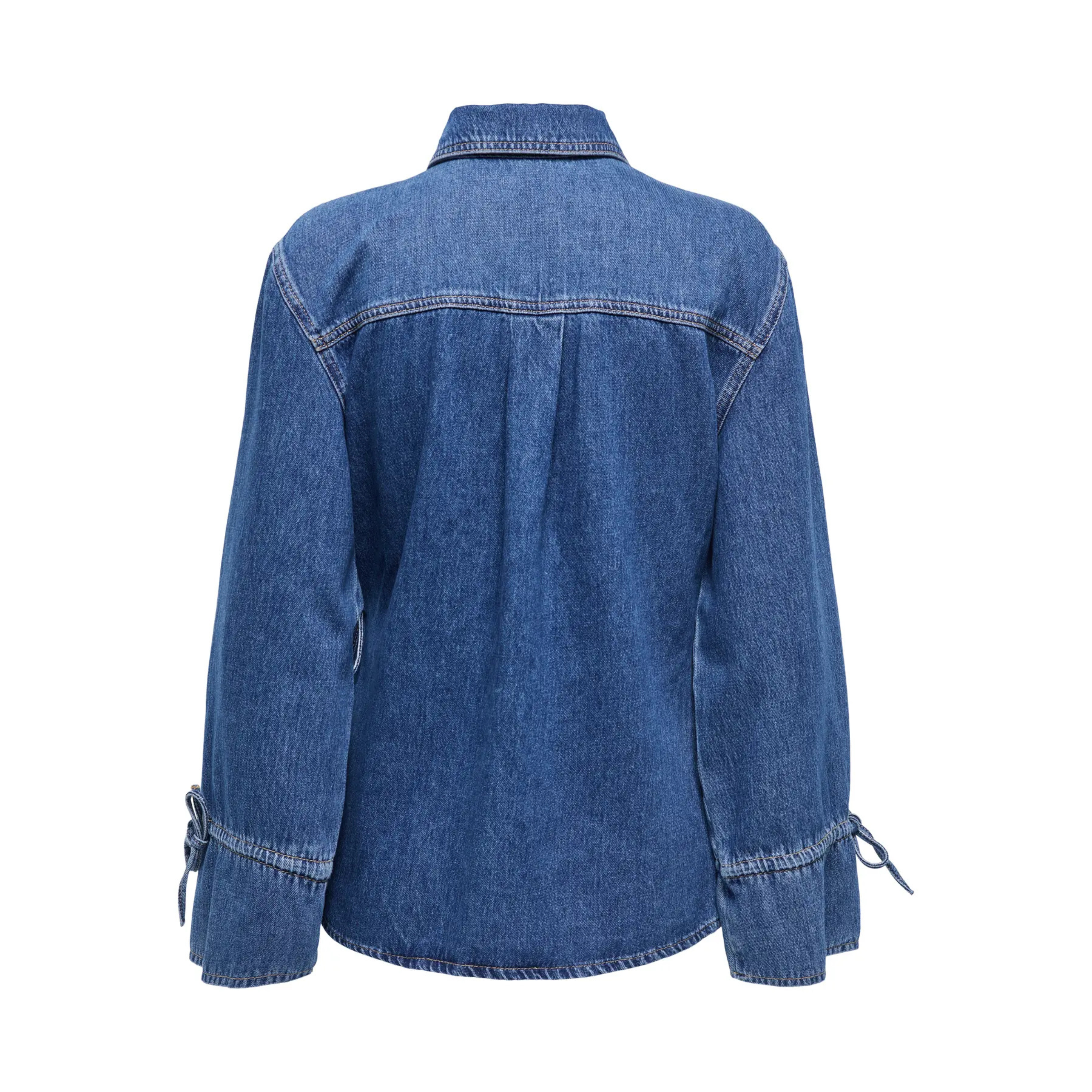 ONLY - SKJORTE - SMILLA ASYM TIE 15360423 - MEDIUM BLUE DENIM