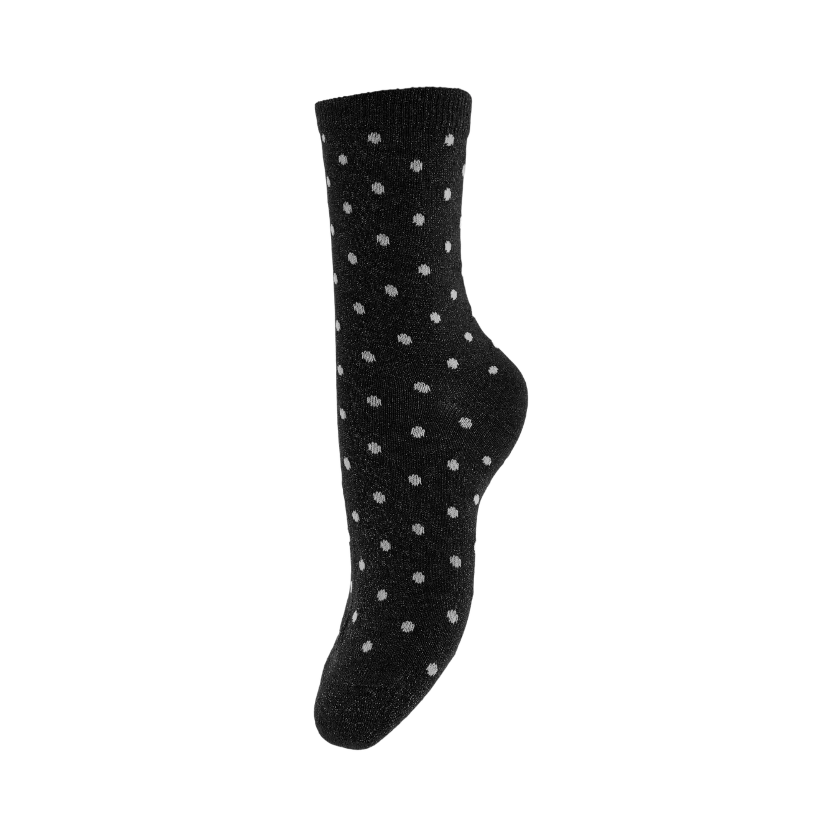 PIECES - GLIMMERSTRØMPE - SEBBY 17094859 - BLACK/SMALL DOTS IN SILVER