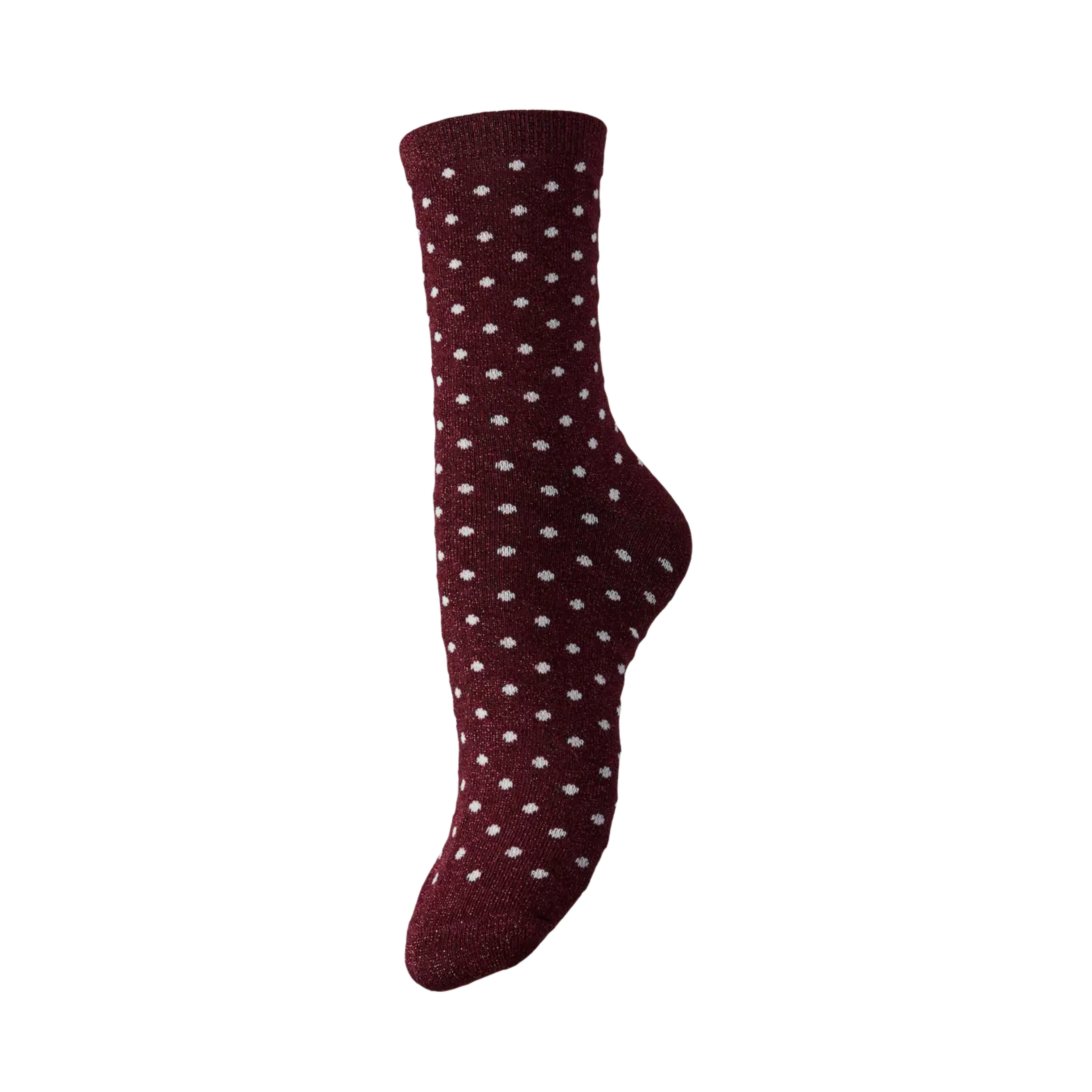 PIECES - GLIMMERSTRØMPE - SEBBY 17094859 - TAWNY PORT/SMALL DOTS IN PINK-A-BOO