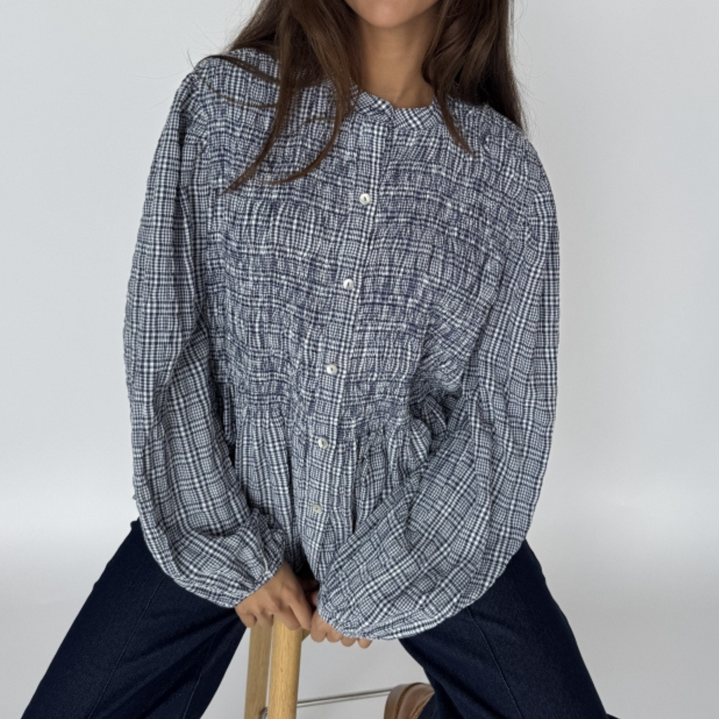 CONTINUE - SKJORTE - CHLOE SMOCK 14998 - BLUE CHECK