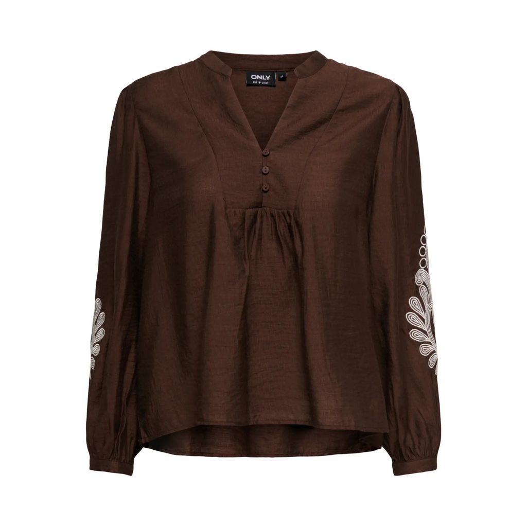 ONLY - BLUSE - KANA 15355285 - COFFEE BEAN EMBROIDERY