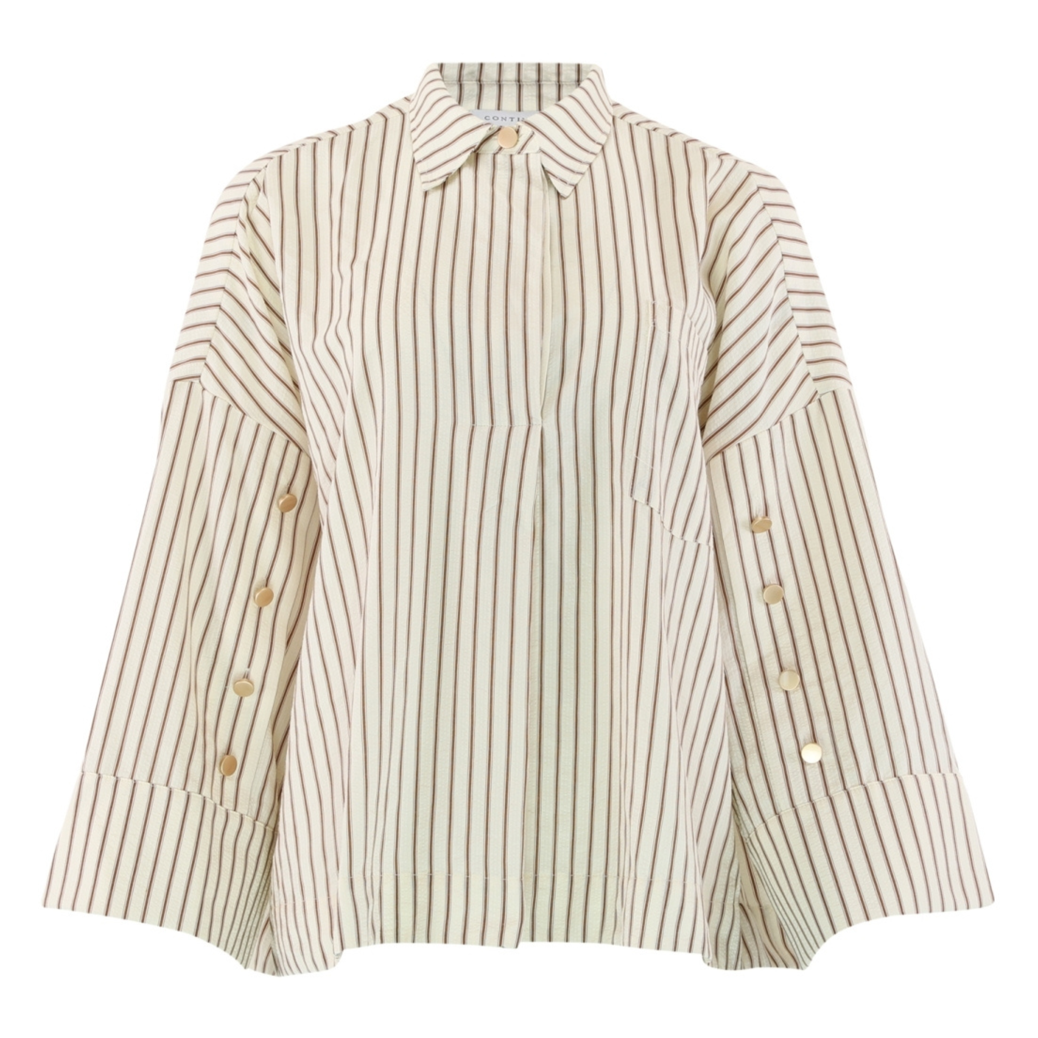 CONTINUE - SKJORTE - KLARA 14986 - BROWN STRIPES/GOLD BUTTONS
