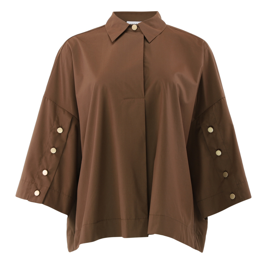 CONTINUE - SKJORTE - KLARA 15039 - BROWN/GOLD BUTTONS