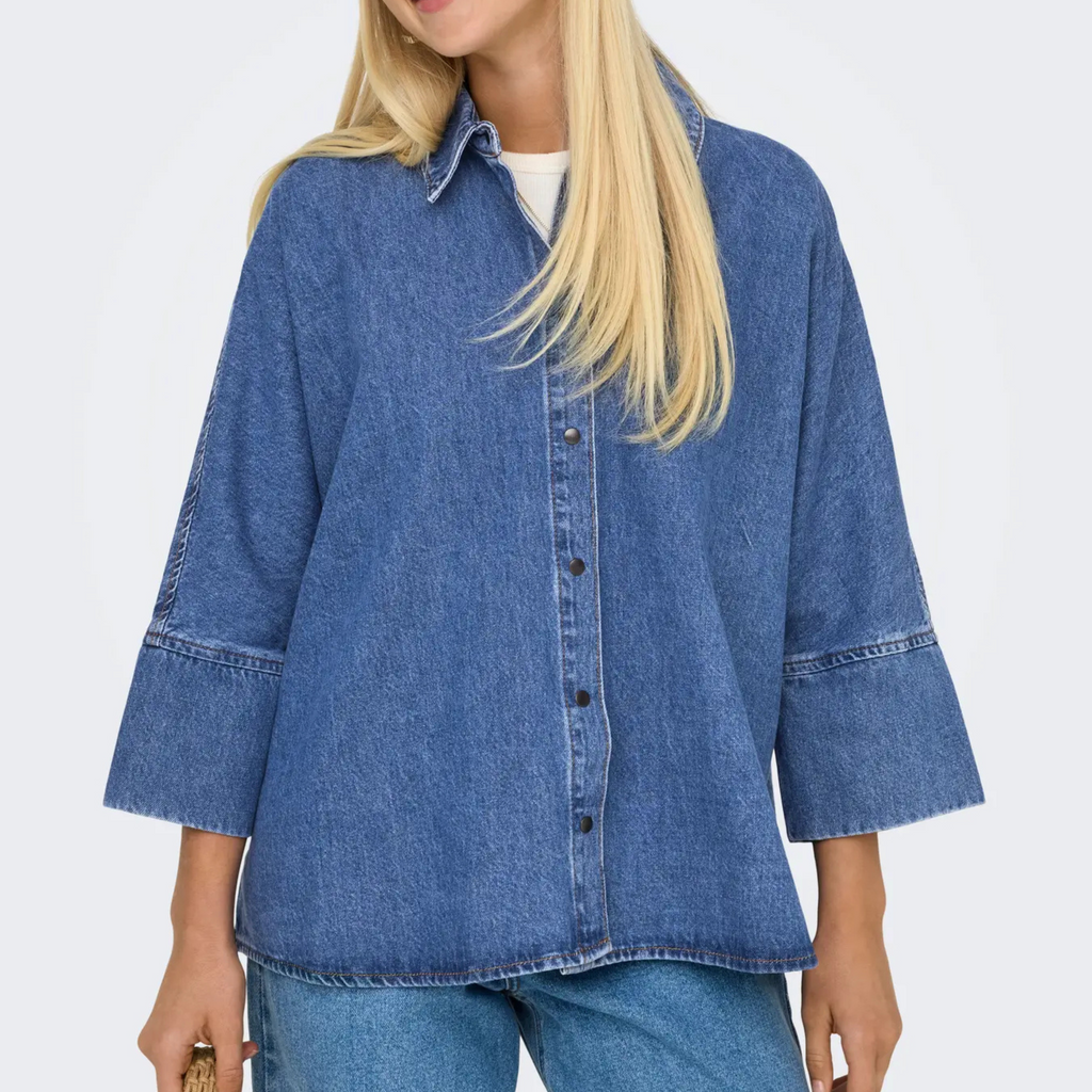 ONLY - SKJORTE - GRACE 3/4 15332126 - MEDIUM BLUE DENIM