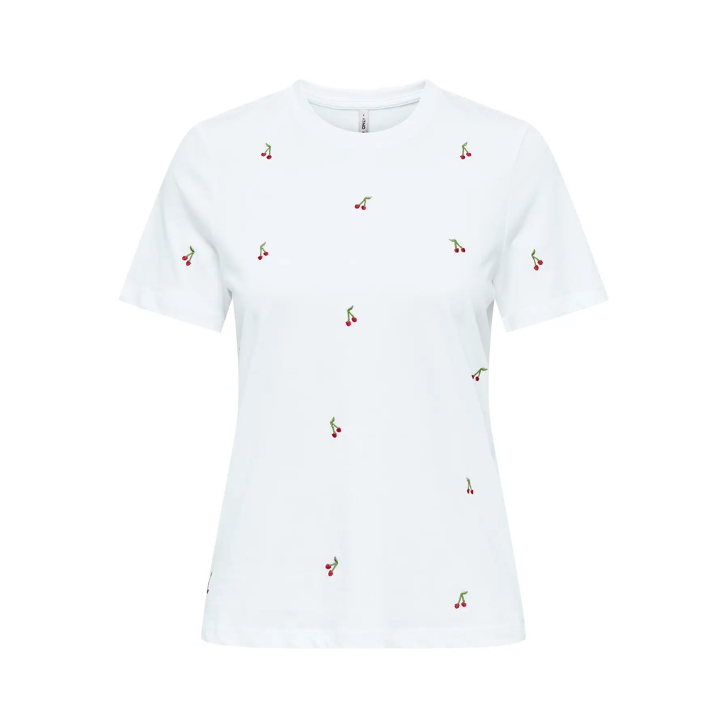 ONLY - T- SHIRT - KETTY 15288473 - BRIGHT WHITE/CHERRIES
