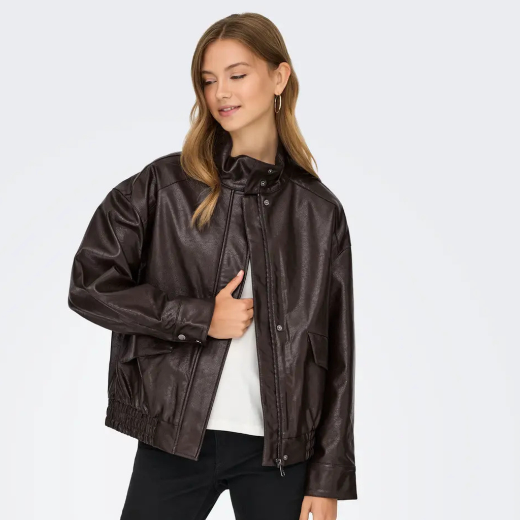 ONLY - BOMBERJAKKE - JULIA FAUX LEATHER 15373024 - CHOCOLATE TORTE