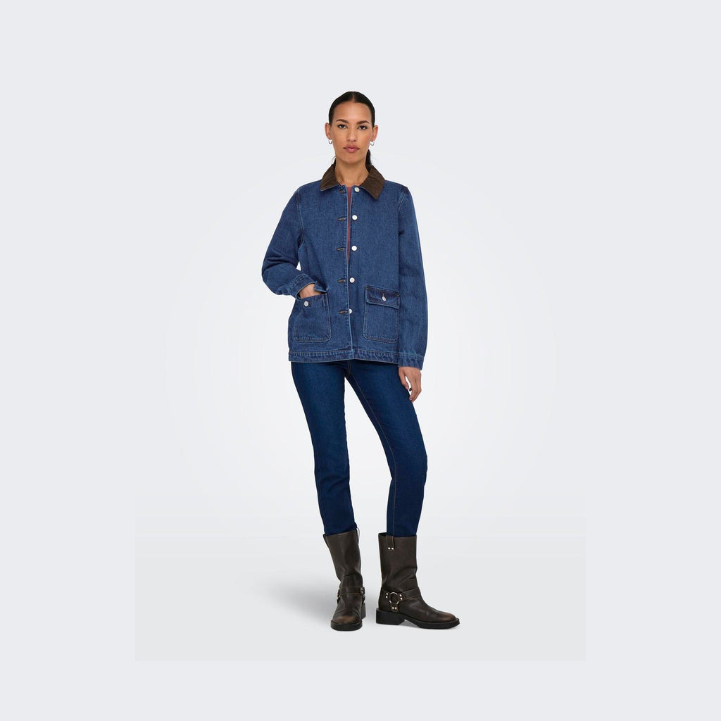 ONLY - DENIMJAKKE - FRANKIE CORD 15359084 - DARK BLUE DENIM